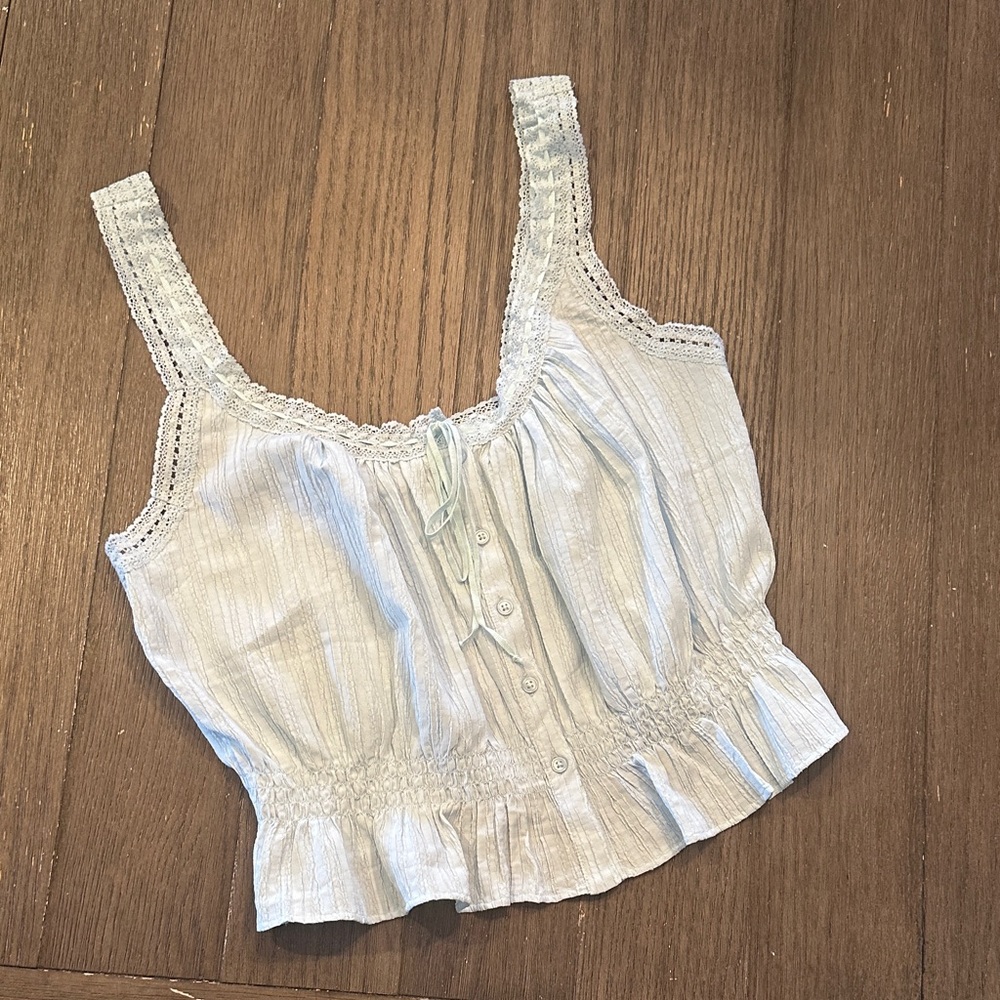 American Eagle Outfitters Light Blue Lace Trim Tank Top
